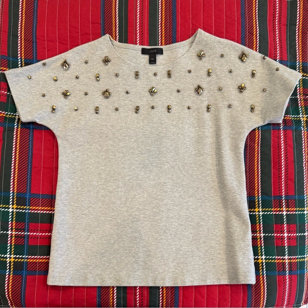J. Crew Gray Top with Gold Embellishments